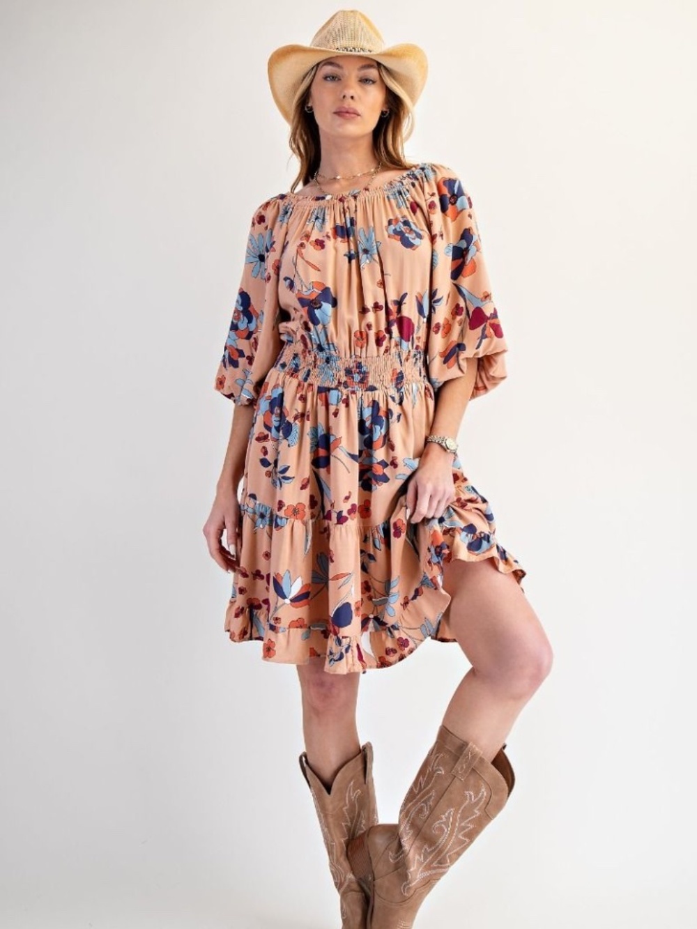 Easel Floral Off Shoulder Smocked Mini Dress NWT